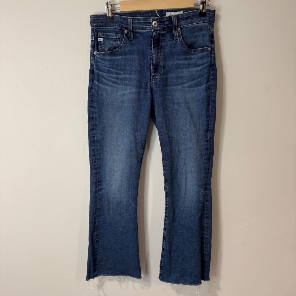 AG Womens Farrah Boot Crop Jeans 29 Blue Raw Hem Mid Rise Japanese Denim